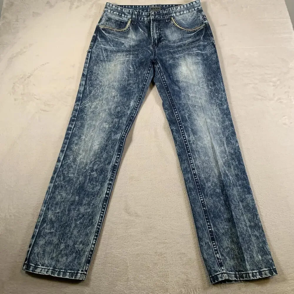 Black Jeans Mens 30x32 Blue Relaxed‎ Straight Leg Distressed Denim Vintage Style